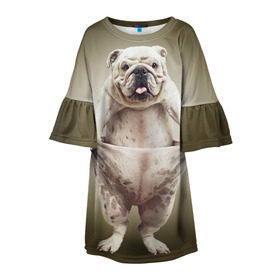 Детское платье 3D с принтом Бульдог английский , 100% полиэстер | прямой силуэт, чуть расширенный к низу. Круглая горловина, на рукавах — воланы | animals | breed | dog | english bulldog | funny | joke | pants | surrealism | бульдог английский | животное | порода | прикол | собака | сюрреализм | шутка