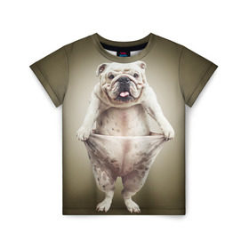 Детская футболка 3D с принтом Бульдог английский , 100% гипоаллергенный полиэфир | прямой крой, круглый вырез горловины, длина до линии бедер, чуть спущенное плечо, ткань немного тянется | animals | breed | dog | english bulldog | funny | joke | pants | surrealism | бульдог английский | животное | порода | прикол | собака | сюрреализм | шутка