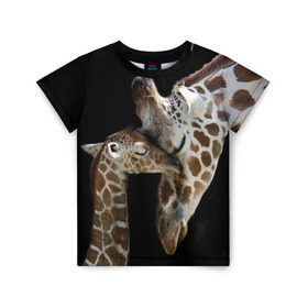 Детская футболка 3D с принтом Жирафы , 100% гипоаллергенный полиэфир | прямой крой, круглый вырез горловины, длина до линии бедер, чуть спущенное плечо, ткань немного тянется | africa | animals | baby | child | family | giraffes | head | mother | африка | головы | животные | жирафы | любовь | малыш | мама | ребенок | семья