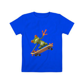 Детская футболка хлопок с принтом Лягушка на скейтборде , 100% хлопок | круглый вырез горловины, полуприлегающий силуэт, длина до линии бедер | скейт | скейтбординг | спорт
