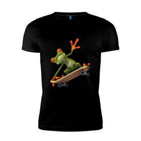 Мужская футболка премиум с принтом Лягушка на скейтборде , 92% хлопок, 8% лайкра | приталенный силуэт, круглый вырез ворота, длина до линии бедра, короткий рукав | скейт | скейтбординг | спорт