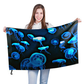 Флаг 3D с принтом Meduse , 100% полиэстер | плотность ткани — 95 г/м2, размер — 67 х 109 см. Принт наносится с одной стороны | вода | медузы | море | морские | океан