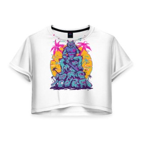 Женская футболка 3D укороченная с принтом Hotline Miami 12 , 100% полиэстер | круглая горловина, длина футболки до линии талии, рукава с отворотами | game | hotline miami | hotlinemiami | игры | майями | хотлайн | хотланй майами