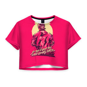 Женская футболка 3D укороченная с принтом Hotline Miami 15 , 100% полиэстер | круглая горловина, длина футболки до линии талии, рукава с отворотами | Тематика изображения на принте: game | hotline miami | hotlinemiami | игры | майями | хотлайн | хотланй майами