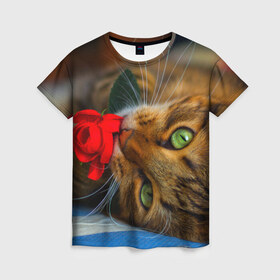 Женская футболка 3D с принтом Кошечка , 100% полиэфир ( синтетическое хлопкоподобное полотно) | прямой крой, круглый вырез горловины, длина до линии бедер | животные | кот | кошка | милая