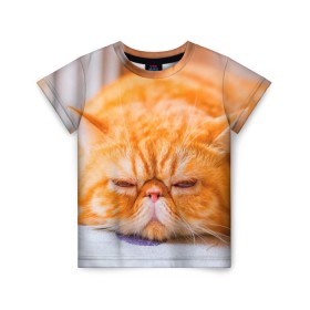 Детская футболка 3D с принтом Рыжий кот , 100% гипоаллергенный полиэфир | прямой крой, круглый вырез горловины, длина до линии бедер, чуть спущенное плечо, ткань немного тянется | кот | кошка | милая | рыжий
