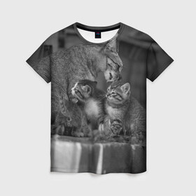 Женская футболка 3D с принтом Котята , 100% полиэфир ( синтетическое хлопкоподобное полотно) | прямой крой, круглый вырез горловины, длина до линии бедер | животные | кот | кошка | милая