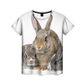 Женская футболка 3D с принтом Кролики , 100% полиэфир ( синтетическое хлопкоподобное полотно) | прямой крой, круглый вырез горловины, длина до линии бедер | animals | bunnies | cute | eared | family | fluffy | kids | mom | rabbits | животные | зайцы | кролики | малыши | мама | милые | пушистые | семья | ушастые