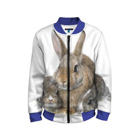 Детский бомбер 3D с принтом Кролики , 100% полиэстер | застегивается на молнию, по бокам два кармана без застежек, мягкие манжеты, по низу бомбера и на воротнике — эластичная резинка | Тематика изображения на принте: animals | bunnies | cute | eared | family | fluffy | kids | mom | rabbits | животные | зайцы | кролики | малыши | мама | милые | пушистые | семья | ушастые