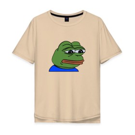 Мужская футболка хлопок Oversize с принтом sad frog , 100% хлопок | свободный крой, круглый ворот, “спинка” длиннее передней части | pepe | грустная | мемы | пепе