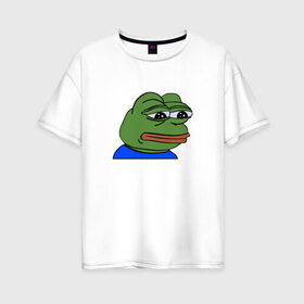 Женская футболка хлопок Oversize с принтом sad frog , 100% хлопок | свободный крой, круглый ворот, спущенный рукав, длина до линии бедер
 | pepe | грустная | мемы | пепе