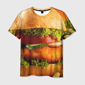 Мужская футболка 3D с принтом Гамбургер , 100% полиэфир | прямой крой, круглый вырез горловины, длина до линии бедер | 
