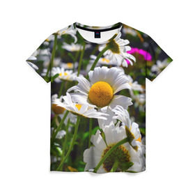 Женская футболка 3D с принтом Ромашки , 100% полиэфир ( синтетическое хлопкоподобное полотно) | прямой крой, круглый вырез горловины, длина до линии бедер | желтая | лепесток | природа | ромашка | цветок | яркая