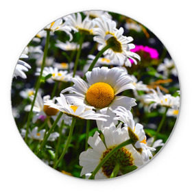 Коврик круглый с принтом Ромашки , резина и полиэстер | круглая форма, изображение наносится на всю лицевую часть | желтая | лепесток | природа | ромашка | цветок | яркая
