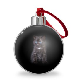 Ёлочный шар с принтом Чёрный котёнок , Пластик | Диаметр: 77 мм | Тематика изображения на принте: киска | кот | кошка