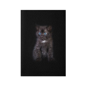 Обложка для паспорта матовая кожа с принтом Чёрный котёнок , натуральная матовая кожа | размер 19,3 х 13,7 см; прозрачные пластиковые крепления | Тематика изображения на принте: киска | кот | кошка
