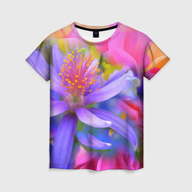 Женская футболка 3D с принтом Цветок , 100% полиэфир ( синтетическое хлопкоподобное полотно) | прямой крой, круглый вырез горловины, длина до линии бедер | лепестки | прикольные картинки | цветочки | цветы