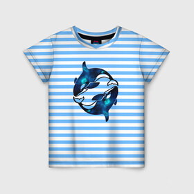 Детская футболка 3D с принтом Космические косатки , 100% гипоаллергенный полиэфир | прямой крой, круглый вырез горловины, длина до линии бедер, чуть спущенное плечо, ткань немного тянется | orca | sea | whale | галактика | звезды | кит | косатка | космос | море | океан