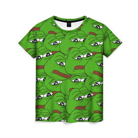 Женская футболка 3D с принтом Sad frogs , 100% полиэфир ( синтетическое хлопкоподобное полотно) | прямой крой, круглый вырез горловины, длина до линии бедер | frog | грустная | жаба | мем | мемы