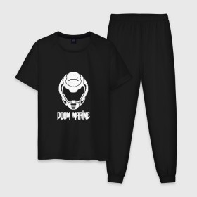 Мужская пижама хлопок с принтом Doom 4 Head Doom Marine , 100% хлопок | брюки и футболка прямого кроя, без карманов, на брюках мягкая резинка на поясе и по низу штанин
 | demon | doom | hell | дум