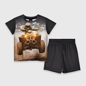 Детский костюм с шортами 3D с принтом Квадроцикл ,  |  | гонки | гонщик | грязь | квадроцикл | колеса | мотоцикл