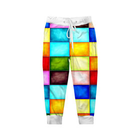 Детские брюки 3D с принтом Patterns , 100% полиэстер | манжеты по низу, эластичный пояс регулируется шнурком, по бокам два кармана без застежек, внутренняя часть кармана из мелкой сетки | Тематика изображения на принте: квадраты | плитка | разноцветный