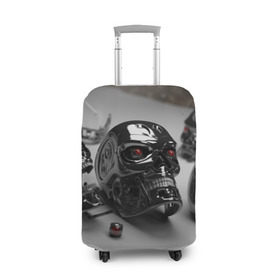 Чехол для чемодана 3D с принтом Черепа терминатор , 86% полиэфир, 14% спандекс | двустороннее нанесение принта, прорези для ручек и колес | металл | фото