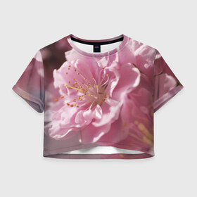 Женская футболка 3D укороченная с принтом Розовые цветы , 100% полиэстер | круглая горловина, длина футболки до линии талии, рукава с отворотами | девушкам | розы | цветочки | цветы