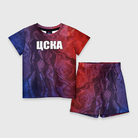 Детский костюм с шортами 3D с принтом ЦСКА (красно синие) ,  |  | красно синие | на макете изображены цвета спортивного клуба цска.цска | премьер лига | рфпл | футбол