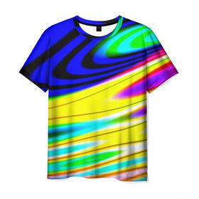 Мужская футболка 3D с принтом Волны красок , 100% полиэфир | прямой крой, круглый вырез горловины, длина до линии бедер | разводы | цветной | яркий