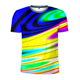 Мужская футболка 3D спортивная с принтом Волны красок , 100% полиэстер с улучшенными характеристиками | приталенный силуэт, круглая горловина, широкие плечи, сужается к линии бедра | разводы | цветной | яркий