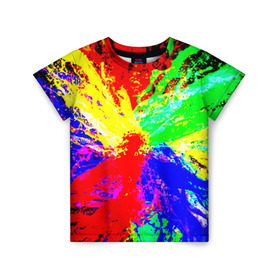 Детская футболка 3D с принтом Взрыв цветов , 100% гипоаллергенный полиэфир | прямой крой, круглый вырез горловины, длина до линии бедер, чуть спущенное плечо, ткань немного тянется | брызги | краски | разноцветный | яркий