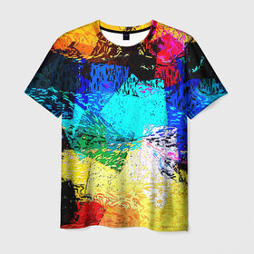 Мужская футболка 3D с принтом Заплатки , 100% полиэфир | прямой крой, круглый вырез горловины, длина до линии бедер | пятна | цветные | яркие