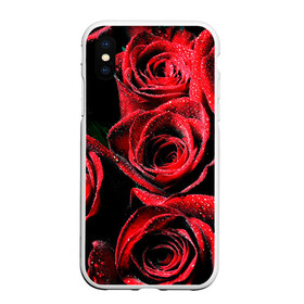 Чехол для iPhone XS Max матовый с принтом Розы , Силикон | Область печати: задняя сторона чехла, без боковых панелей | алый | красный | роса | фото | цветы