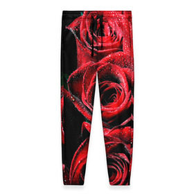 Женские брюки 3D с принтом Розы , полиэстер 100% | прямой крой, два кармана без застежек по бокам, с мягкой трикотажной резинкой на поясе и по низу штанин. В поясе для дополнительного комфорта — широкие завязки | алый | красный | роса | фото | цветы