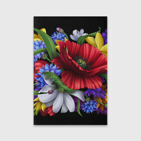 Обложка для паспорта матовая кожа с принтом Композиция цветов , натуральная матовая кожа | размер 19,3 х 13,7 см; прозрачные пластиковые крепления | композиция | мак | ромашки | цветы