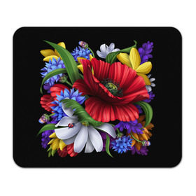 Коврик прямоугольный с принтом Композиция цветов , натуральный каучук | размер 230 х 185 мм; запечатка лицевой стороны | композиция | мак | ромашки | цветы