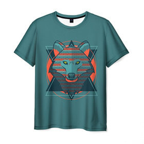 Мужская футболка 3D с принтом Волк , 100% полиэфир | прямой крой, круглый вырез горловины, длина до линии бедер | арт | волк | глаза | искусство | красный | синий | стилизация | треугольники | цвет