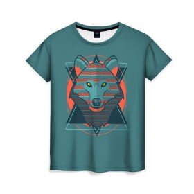 Женская футболка 3D с принтом Волк , 100% полиэфир ( синтетическое хлопкоподобное полотно) | прямой крой, круглый вырез горловины, длина до линии бедер | арт | волк | глаза | искусство | красный | синий | стилизация | треугольники | цвет