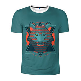 Мужская футболка 3D спортивная с принтом Волк , 100% полиэстер с улучшенными характеристиками | приталенный силуэт, круглая горловина, широкие плечи, сужается к линии бедра | арт | волк | глаза | искусство | красный | синий | стилизация | треугольники | цвет
