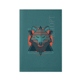 Обложка для паспорта матовая кожа с принтом Волк , натуральная матовая кожа | размер 19,3 х 13,7 см; прозрачные пластиковые крепления | арт | волк | глаза | искусство | красный | синий | стилизация | треугольники | цвет