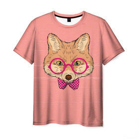 Мужская футболка 3D с принтом Лиса , 100% полиэфир | прямой крой, круглый вырез горловины, длина до линии бедер | бантик | белый | горошек | жёлтый | коричневый | красный | лиса в очках | оранжевый | очки | розовый | цвет