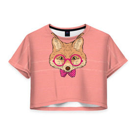Женская футболка 3D укороченная с принтом Лиса , 100% полиэстер | круглая горловина, длина футболки до линии талии, рукава с отворотами | бантик | белый | горошек | жёлтый | коричневый | красный | лиса в очках | оранжевый | очки | розовый | цвет