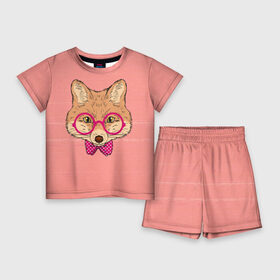 Детский костюм с шортами 3D с принтом Лиса ,  |  | бантик | белый | горошек | жёлтый | коричневый | красный | лиса в очках | оранжевый | очки | розовый | цвет