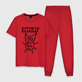 Мужская пижама хлопок с принтом Zef cat (Die Antwoord) , 100% хлопок | брюки и футболка прямого кроя, без карманов, на брюках мягкая резинка на поясе и по низу штанин
 | cat | die antwoord | zef