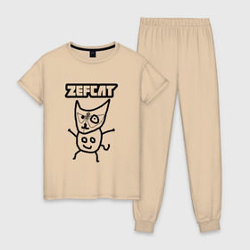Женская пижама хлопок с принтом Zef cat (Die Antwoord) , 100% хлопок | брюки и футболка прямого кроя, без карманов, на брюках мягкая резинка на поясе и по низу штанин | cat | die antwoord | zef