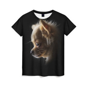 Женская футболка 3D с принтом Чихуахуа , 100% полиэфир ( синтетическое хлопкоподобное полотно) | прямой крой, круглый вырез горловины, длина до линии бедер | голова животного | прикольные картинки | собака | чихуахуа | щенок