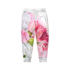 Детские брюки 3D с принтом Белые и розовые цветы , 100% полиэстер | манжеты по низу, эластичный пояс регулируется шнурком, по бокам два кармана без застежек, внутренняя часть кармана из мелкой сетки | лепестки | прикольные картинки | цветочки | цветы