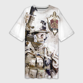 Платье-футболка 3D с принтом Альфа, отряд, спецназ России, ,  |  | альфа | армия | боевой компле | войска специального назначения | камуфляж | отряд | солдат | спецназ россии