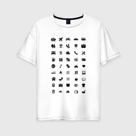 Женская футболка хлопок Oversize с принтом В путешествие , 100% хлопок | свободный крой, круглый ворот, спущенный рукав, длина до линии бедер
 | icon | travel | значки | иконки | путешествие | транспорт